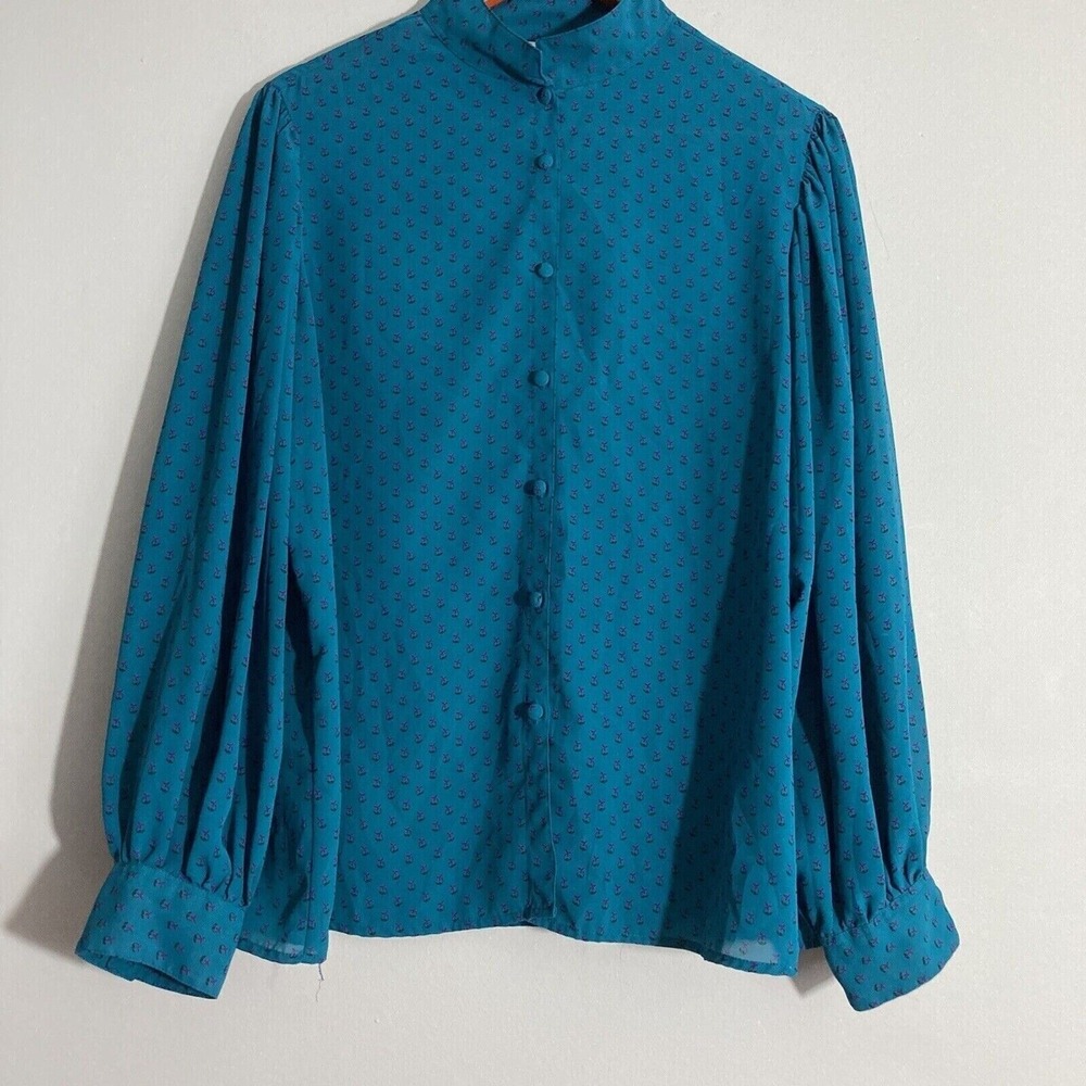CHAUS WOMENS Blouse Size 38 Long Sleeve Blue Shirt Button Down